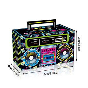 Huancai 80s Novelty <strong>Boom</strong> Favor Box Retro Radio Cassette Candy Treat Boxes Paper Gift Cake Goodies Box for Hip Hop Party Supplies - Product Image 3