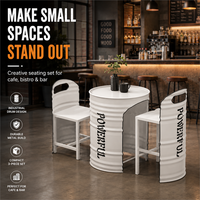 Ensemble de meubles industriels modernes en fûts d'huile avec table de bar et chaises en acier inoxydable pour café, hôtel, salle à manger et restaurant, utilisation en extérieur