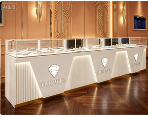 Nueva Vitrina Minimalista Dorada para Joyería con Luz LED y Puerta Corredera para Exhibición de Accesorios, Relojes y Teléfonos Móviles - Product Image 1