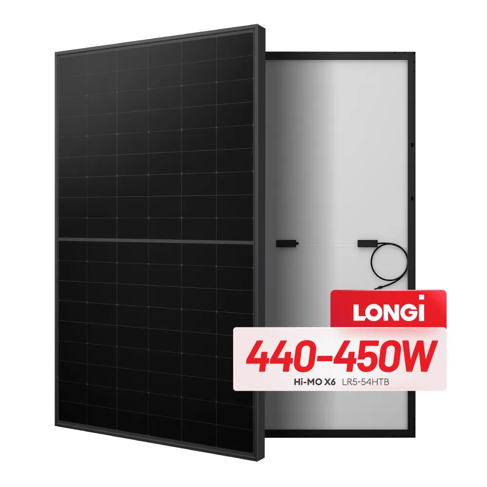 Panel surya energi hijau Longi, teknologi 450W 470 W 490 W 500W Panel surya polikristalin silikon, stok Eu penuh hitam