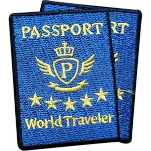Parche Bordado Personalizado para Pasaporte de 3 Pulgadas, Termoadhesivo o para Coser, Aplique de Tela para Bolsos, Diseño de Viajero Mundial - Product Image 1