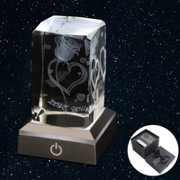 Veilleuse rose cube en cristal de verre LED RVB personnalisée pour couple, lampe de base pour mariage, cadeaux