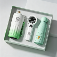 Nouveaux produits en gros : Ensemble promotionnel personnalisé pour entreprises, comprenant une bouteille isotherme, un parapluie avec ventilateur et un ensemble de cadeaux promotionnels avec logo pour femmes