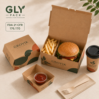 Boîte à combo burger et frites en kraft imprimée sur mesure avec séparateur, emballage alimentaire jetable de qualité alimentaire pour la restauration rapide à emporter pour les restaurants