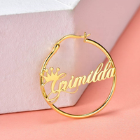 Pendientes de Aro con Letras y Nombre Personalizado, Aretes con Corona, Acero Inoxidable, Oro de 30mm, 18K, para Bebés