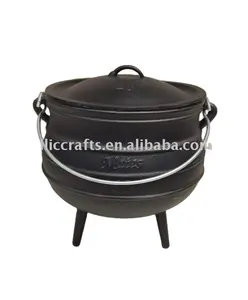 The traditional size 1/4 to size 30 seasoned or wax coated cast iron three legged Belly Africa/Botswana potjie pot / cauldron