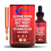 Gouttes liquides d'extrait de poivre de Cayenne naturel, aubépine, vitamine D3 K2, racine de betterave, curcuma, suppléments OEM/ODM vente en gros