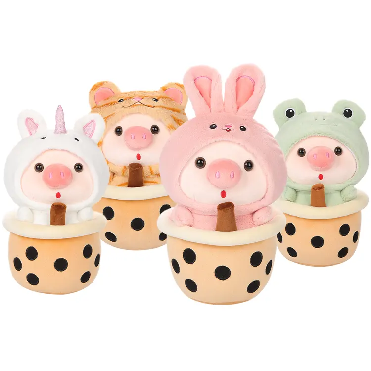 Neuankömmling heiße Boba Bubble Tea Schwein Plüschtiere Cartoon Schwein Puppe Geburtstags geschenk benutzer definierte Boba Tee Plüsch Spielzeug Schwein Großhandel