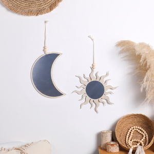 Miroir en bois <span class=keywords><strong>soleil</strong></span> <span class=keywords><strong>lune</strong></span>, ensemble de miroir décoratif suspendu au mur, style bohème, maquillage pour chambre à coucher, salon, appartement, entrée, décoration de la maison - Product Image 2