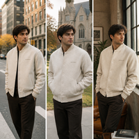 Blouson universitaire personnalisé en pure laine pour homme, en melton ton sur ton, minimaliste, avec boutons-pression, col, poignets et ourlet côtelés, manteau Letterman haut de gamme