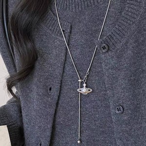 Sweater Chain Titanium Steel Pull-Out Necklace Adjustable Earth Globe Pendant Daily Wear Autumn Winter Accessory - Product Image 3