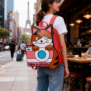 Mochila personalizada con diseño de gato y cámara, mochila temática de fotos, mochila de piel sintética con diseño de anime para mujer - Product Image 4