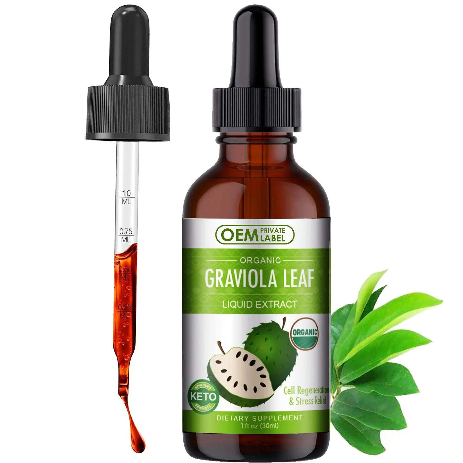 Custom Soursop Fruit and Leaf Supplement Soursop Graviola Leaf Extract Liquid Drop for Cell Support Regeneration
