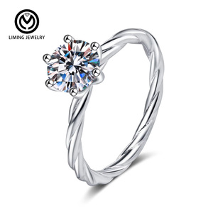 Bague de promesse AZ176-J INS tendance en argent sterling S925 torsadé avec fleur de <span class=keywords><strong>chanvre</strong></span> et moissanite 1 carat, bijoux fins pour femme - Product Image 1
