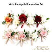 Boutonnière en satin avec rose rouge et verdure, nouée à la main, pour le marié, le témoin, le père, mariage, banquet, bal, décoration de revers de costume