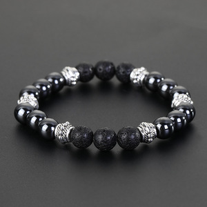 Gelang wanita manik-manik hematit terapi magnet, gelang wanita penyebar minyak Lava perak emas hitam 8MM multiwarna - Product Image 5