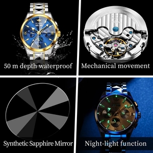 OUPINKE Luxury Men's <b>Automatic</b> Mechanical <b>Wristwatch</b> Business Waterproof Moon Phase Date Week Reloj Mecánico Hombre 3325 - Product Image 6