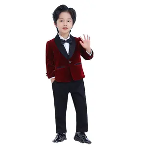 1-9 year old children's birthday party suit set baby long sleeved velvet clothing boy piano performance 4-piece set