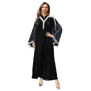 2024 Fall Muslim Women's Robe Velvet Tassel Design Middle East Europe And America Muslim Women's Clothing Wholesale
