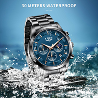 Montre Homme LG89225 Bleue de Luxe en Alliage Antique et Acier Inoxydable à Quartz, Trois Cadrans, Phase de Lune, Aiguilles Lumineuses, Motif Dessin Animé, Résistante à l'Eau