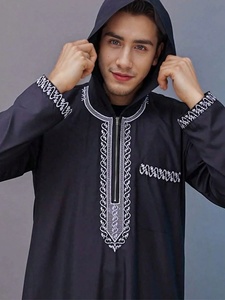 2025ใหม่เสื้อคลุมมีฮู้ดทรงหลวมของผู้ชายเสื้อผ้ามุสลิมแบบดั้งเดิมแขนยาวปักหรูหราตะวันออกกลางเสื้อผ้าผู้ชาย - Product Image 3