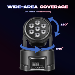 Projecteur de scène à tête mobile LED Vibe Aura 7x8W RGBW 4-en-1 avec stroboscope et DMX 9/14 canaux, durée de vie de la lampe 50000h pour clubs - Product Image 6