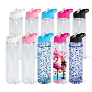 Vaso de Acrílico de Doble Pared con Tapa de Globo de Nieve Preperforada de 17 oz, Libre de BPA, Botellas de Agua Acrílicas para Niños con Tapón y Pajita Abatible - Product Image 1