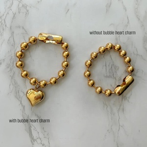 Waterproof Extra <strong>Large</strong> Ball Chain Stainless Steel <strong>Beaded</strong> Stacking <strong>Bracelet</strong>, Chunky Fine Jewelry Bubble Heart Charm <strong>Bracelets</strong> - Product Image 4