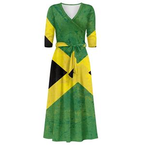 Stile semplice stile Jamaica Flag Jamaican stampa Maxi <span class=keywords><strong>abito</strong></span> da <span class=keywords><strong>donna</strong></span> con scollo a V Casual stile stile stile stile stile 3/4 - Product Image 5