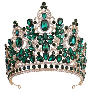 Coroa de prata para casamento e aniversário de rainha, tiara alta de metal decorativa grande com diamantes, coroa para concurso de Miss Universo