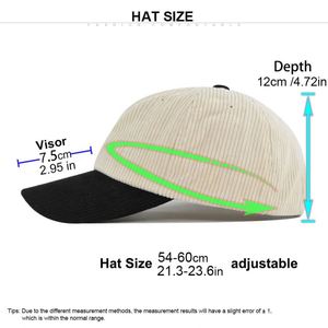 Casquette de baseball en velours côtelé pour l'automne et l'hiver, couleur unie, avec visière contrastée, pour hommes et femmes - Product Image 3
