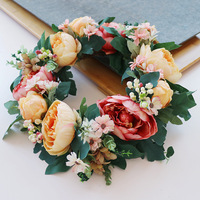 Couronne décorative moderne faite à la main et écologique pour la maison, arrangement de cérémonie de mariage, fleur de pivoine murale en plastique