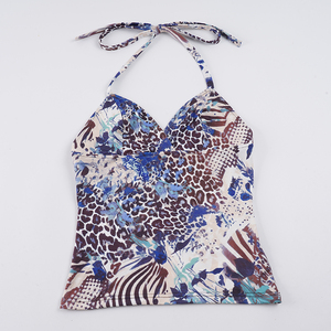 American Hot Girl Vintage Print V Neck Open Back Halter Top Summer Beach Sexy Flattering Slim Fit Casual Top - Product Image 6