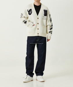 Cardigan ample en tricot intarsia à <span class=keywords><strong>col</strong></span> en <span class=keywords><strong>V</strong></span> pour <span class=keywords><strong>homme</strong></span> ZQ, en <span class=keywords><strong>coton</strong></span> et laine, brodé, pour l'hiver - Product Image 3