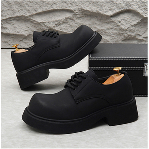 Zapatos Casuales de Hombre Negros con Suela Gruesa, Parte Superior de Cuero Genuino, que Aumentan la Altura, para Todas las Temporadas, Tendencia de Moda para Exteriores - Product Image 6
