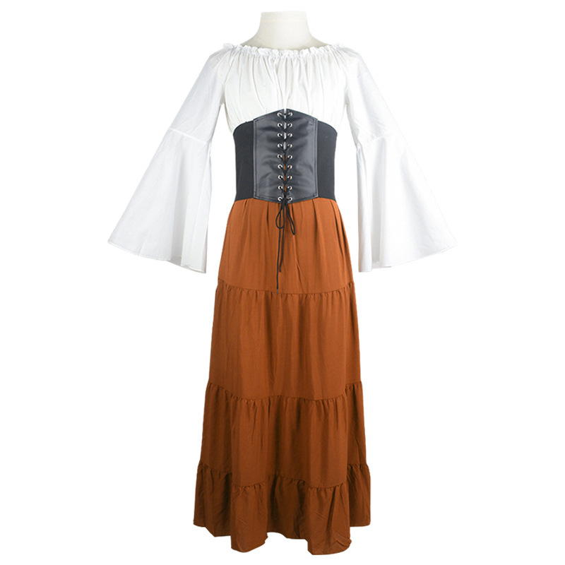Orange [skirt with cinched waist]