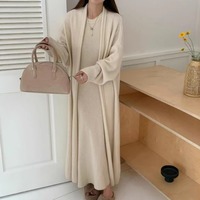 Nouvelle Collection Automne Hiver 2026 : Ensemble Robe Longue et Cardigan en Maille Crème pour Femme – Chic, Décontracté et Élégant, Coupe Petite, Ouvert sur le Devant, Vente en Gros