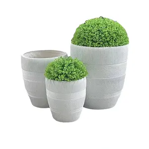 Plastic Original Green OEM Handmade Sets of Rectangle Shape fiber clay Wood Flower Pot with Style VASE FLOOR Color Plant