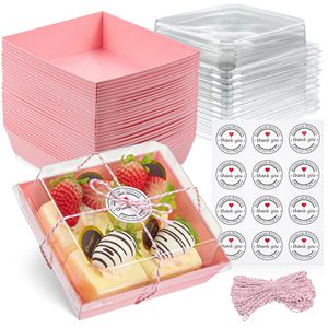 Paquete de 50 <span class=keywords><strong>mini</strong></span> cajas de charcutería con tapas transparentes, contenedores de comida desechables, Cartón corrugado para llevar, cartón de papel - Product Image 3