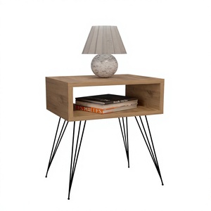 Mesita de Noche Moderna Contemporánea con Estantes, Panel de Estante Abierto, Superficie de Madera Ecológica y Duradera, Tablero de Aglomerado y Metal, Muebles de Dormitorio - Product Image 1