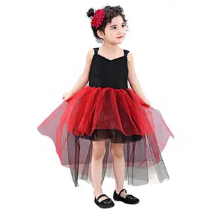 Halloween Black Red Lace Girl's Evening formal dress Dance Swallowtail Screen Performance Princess Costume Kids Mischief dress