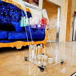 Factory Custom Clear 3-Tier Lucite Rolling Drinks Trolley Acryl Bar Cart auf Rädern für Hotel Serving