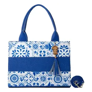 Borsa a Spalla in Juta Blu Royal da Donna Fana Danae con Nappa e Motivo Geometrico per Tutte le Stagioni - Product Image 1