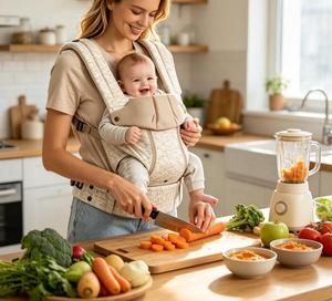 Porte-bébé ergonomique toutes saisons en polyester avec soutien lombaire, design pliable, positions ventrale ou dorsale, capacité de charge 10 kg - Product Image 3