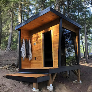 Salle de sauna à vapeur humide en cèdre rouge à infrarouge lointain moderne avec poêle à sauna pour le bien-être privé en plein air et la baignade à la vapeur - Product Image 5