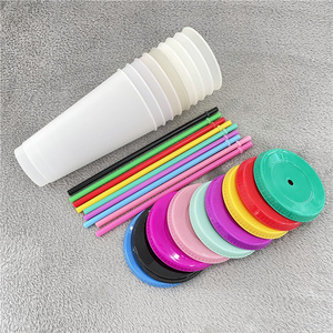 Bpa Free Kunststoff Kaltwasser Farbwechsel Tasse mit Deckel und Stroh 24 Unzen wieder verwendbare Tassen mit Deckel für Kaffee und Smoothie - Product Image 5