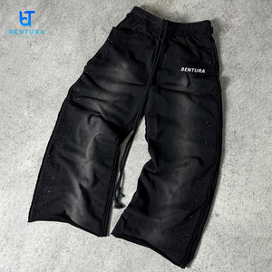 <span class=keywords><strong>Pantalon</strong></span> de Jogging Personnalisé 100% Coton Lourd Style Vintage Délavé à l'Acide, Effet Usé, Ourlet Brut, Coupe Oversize Empilée Ample avec <span class=keywords><strong>Strass</strong></span> - Product Image 6