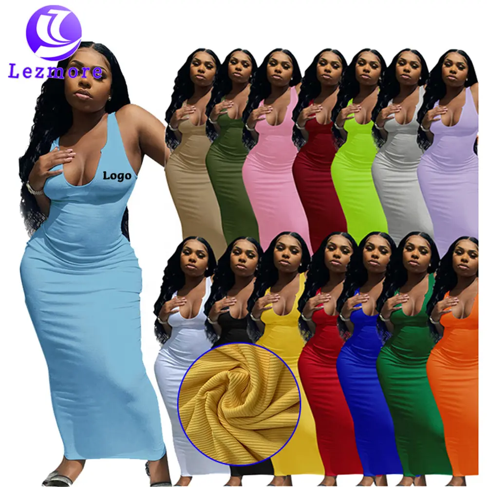 2023 Hot Sale Deep V-Neck Sleeveless Bodycon Maxi Elegant Women Summer Solid Color Party Long Casual Dress