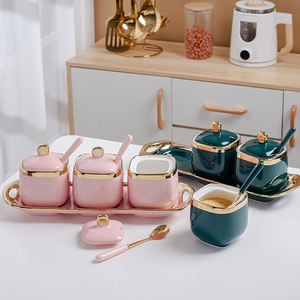 Juego de 3 Recipientes de Cerámica para Especias, <span class=keywords><strong>Sal</strong></span> y Condimentos con Bandeja, Diseño Único para Cocina - Product Image 3