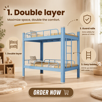 Lit double en métal pour chambre à coucher, lit pour enfants avec barrière et échelle, lit superposé en acier